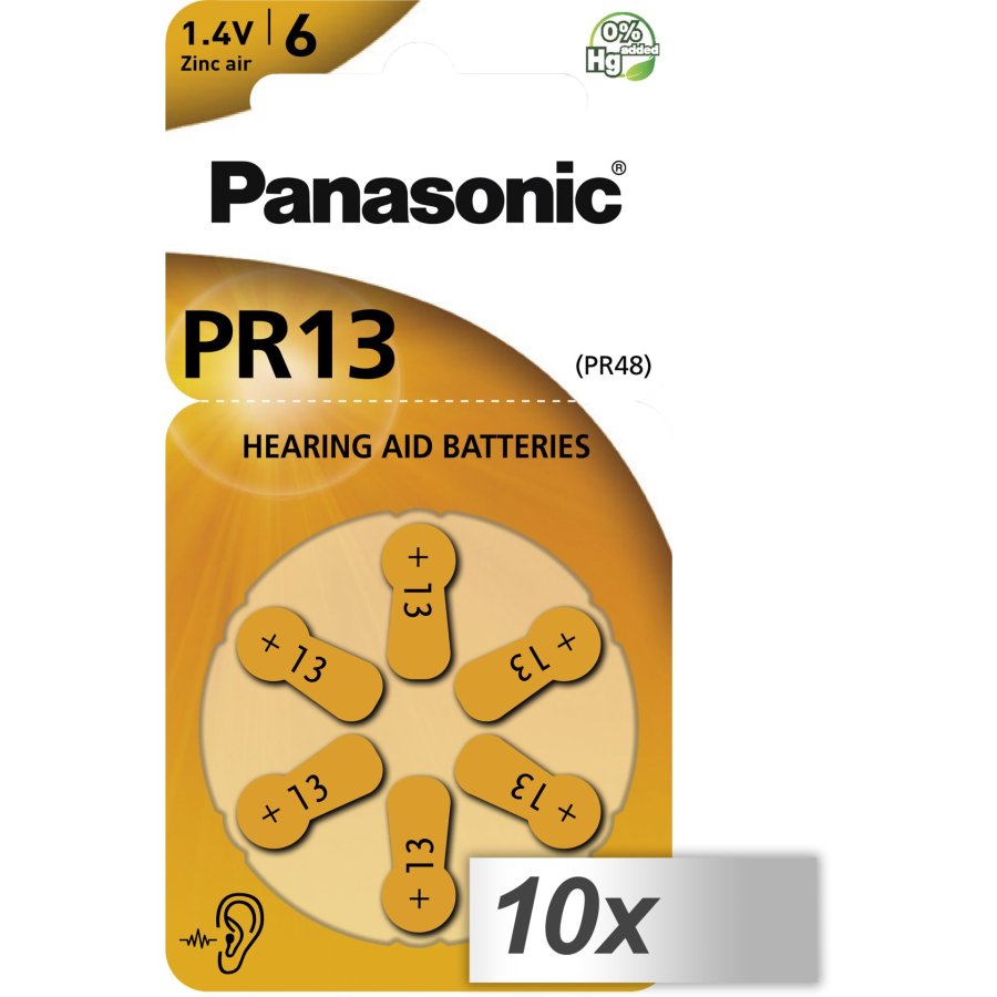 10x1 Panasonic PR 13 Hearing Aid Batteries Zinc Air 6 pcs. #1