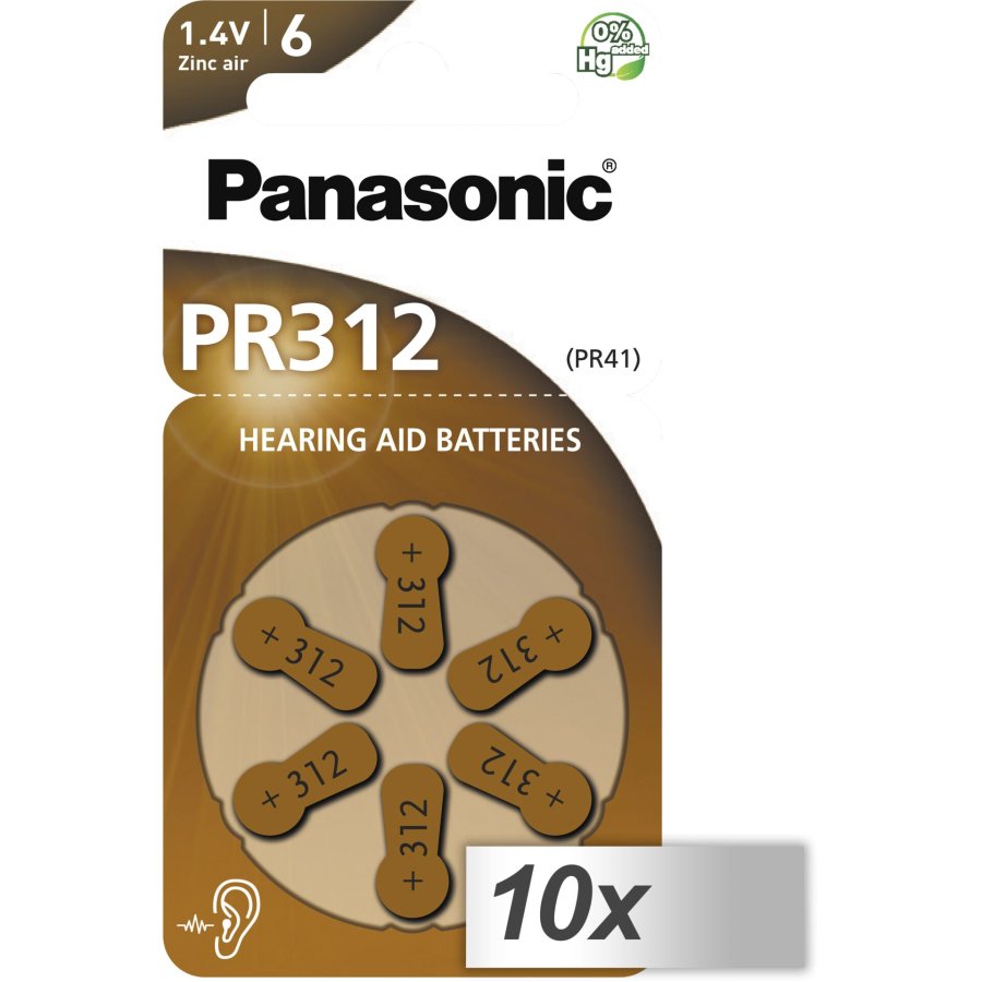 10x1 Panasonic PR 312 Hearing Aid Batteries Zinc Air 6 pcs. #1