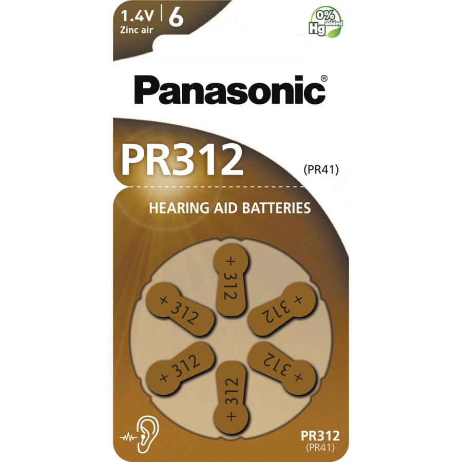 10x1 Panasonic PR 312 Hearing Aid Batteries Zinc Air 6 pcs. #2