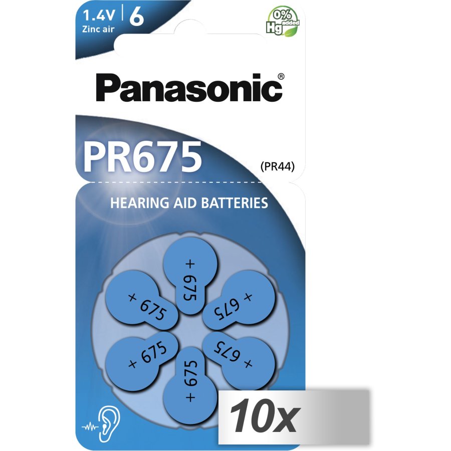 10x1 Panasonic PR 675 Hearing Aid Batteries Zinc Air 6 pcs. #1