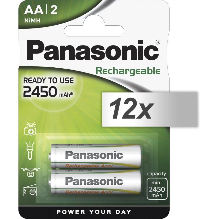 12x2 Panasonic Accu NiMH Mignon AA 2450 mAh Rechargeable Evolta #1