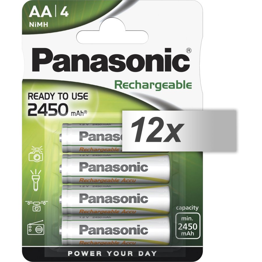 12x4 Panasonic Accu NiMH Mignon AA 2450 mAh Rechargeable Evolta #1