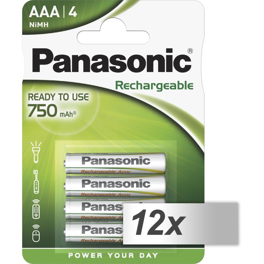 12x4 Panasonic Accu NiMH Micro AAA 750 mAh Rechargeable Evolta #1