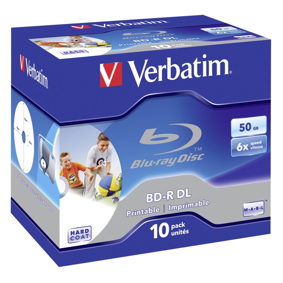 1x10 Verbatim BD-R Blu-Ray 50GB 6x Speed printable Jewel Case #1