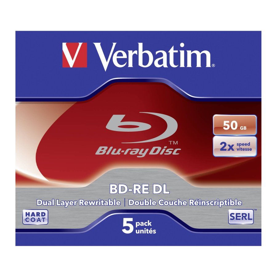 1x5 Verbatim BD-RE Blu-Ray 50GB 2x Speed, White Blue Surface JC #2