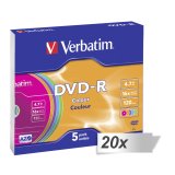 20x5 Verbatim DVD-R 4,7GB Colour 16x Speed, Slim Case #1