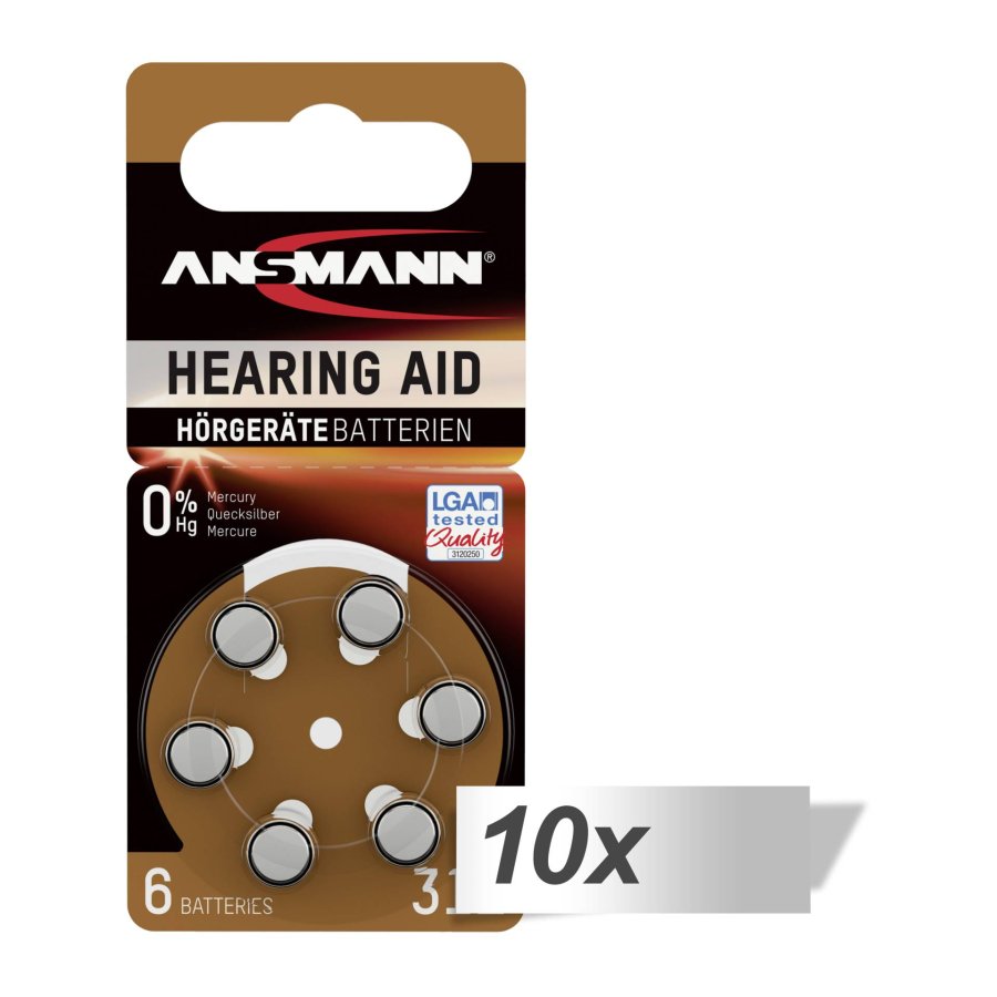 10x6 Ansmann Zinc-Air 312 (PR41) Hearing Aid Batteries #1
