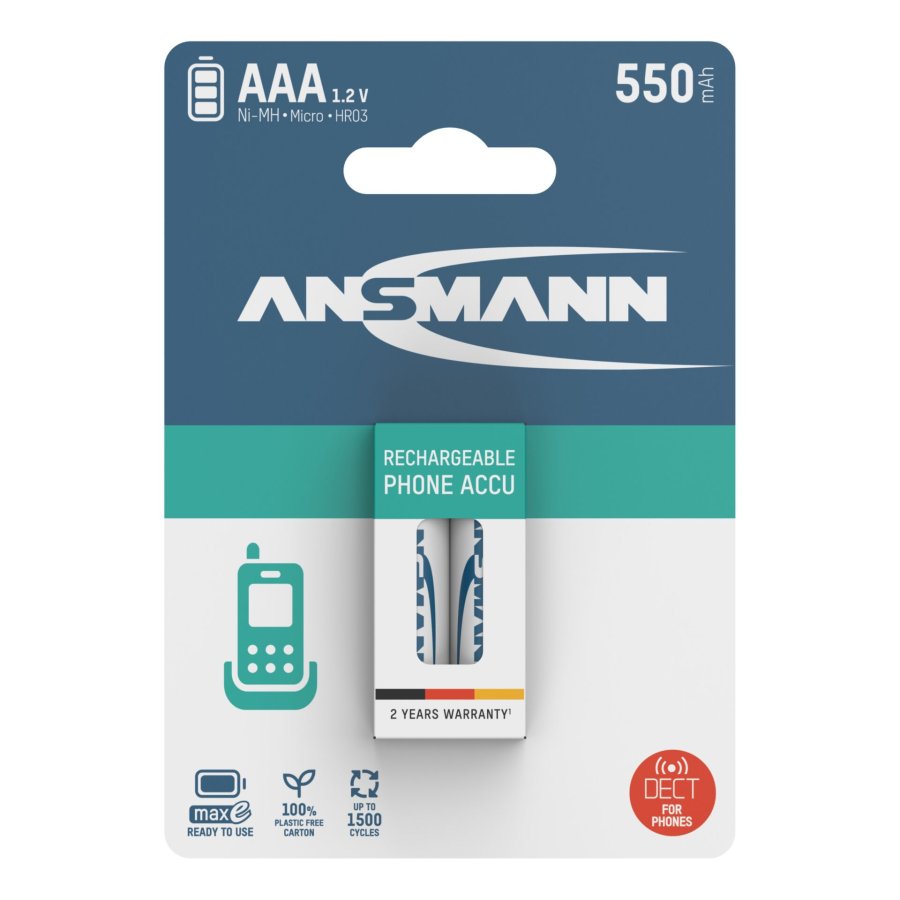 12x2 Ansmann maxE NiMH bat. Micro AAA 550 mAh DECT PHONE #1