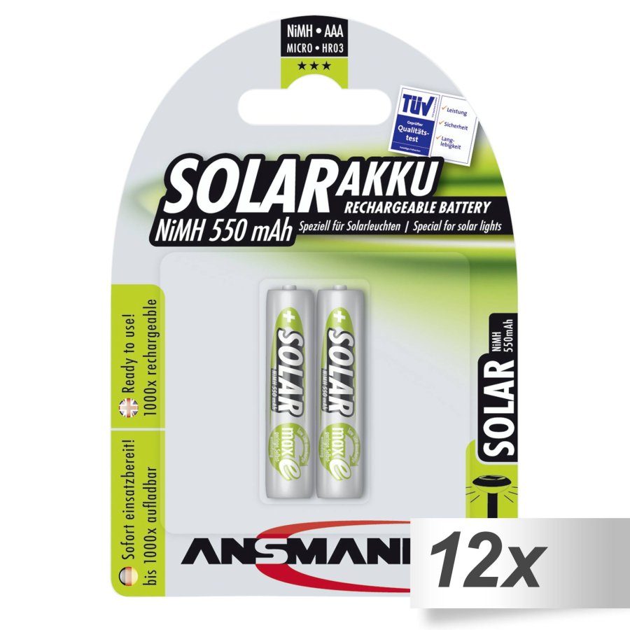 12x2 Ansmann maxE NiMH bat. Micro AAA 550 mAh SOLAR #1