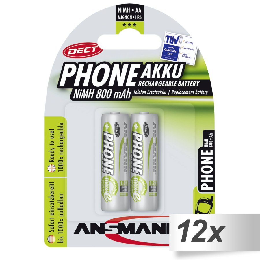 12x2 Ansmann maxE NiMH bat. Mignon AA 800 mAh DECT Phone #1