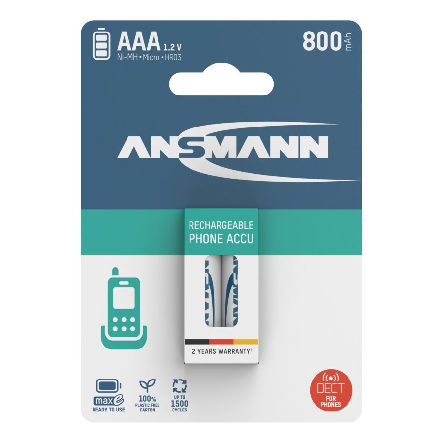 12x2 Ansmann maxE NiMH bat. Micro AAA 800 mAh DECT PHONE #1