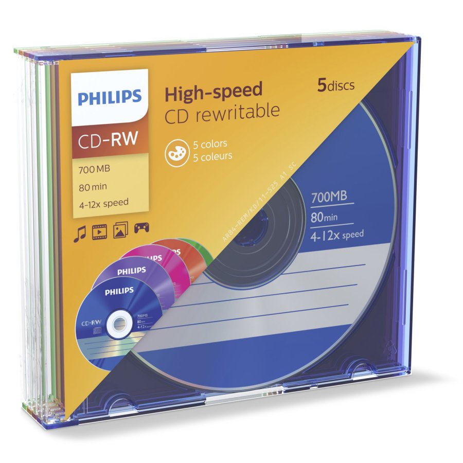 1x5 Philips CD-RW 80Min 700MB 4-12x SL Colour #1