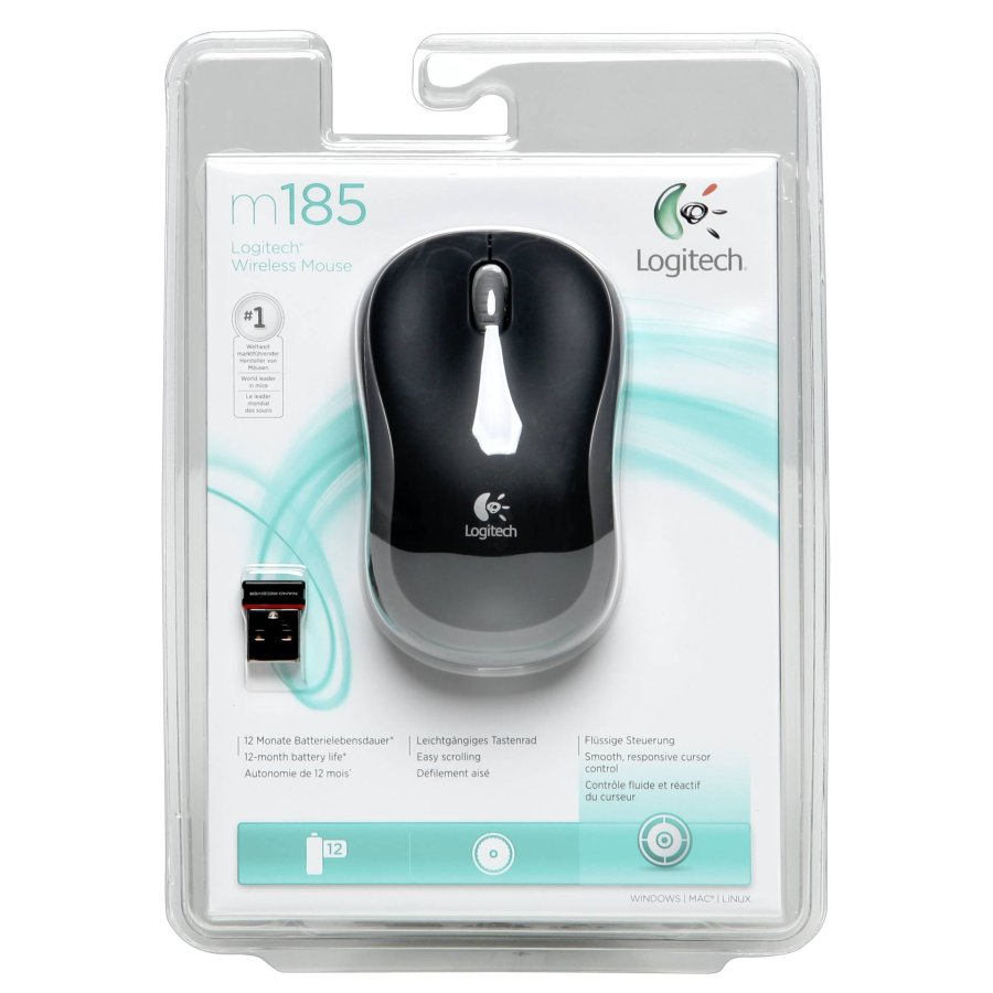 Logitech M 185 Cordless Notebook Mouse USB black / grey #1