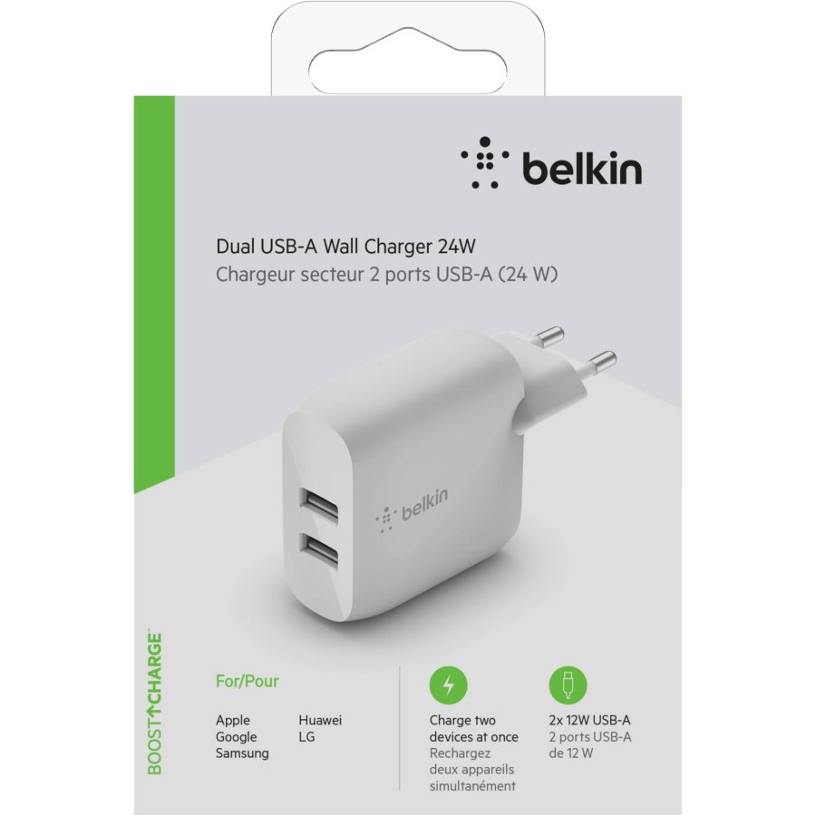 Belkin Dual USB-A Charger, 24W white WCB002vfWH #1