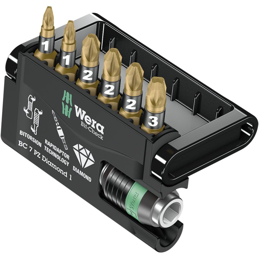 WERA Bit-Check 7 PZ Diamond 1 Bits + rapidaptor holder #1