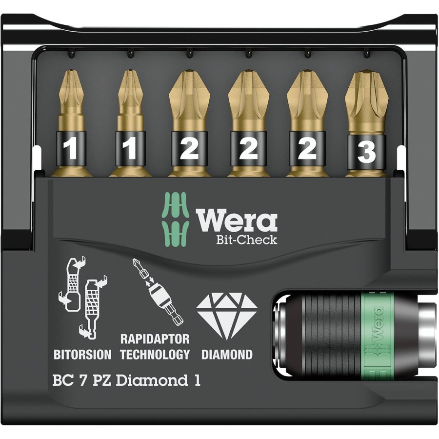 WERA Bit-Check 7 PZ Diamond 1 Bits + rapidaptor holder #2