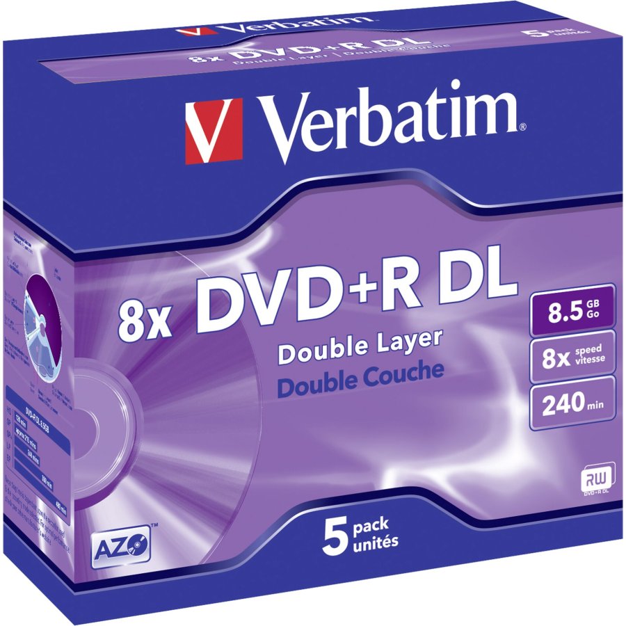 1x5 Verbatim DVD+R Double Layer 8x Speed, Jewel Case 8,5GB #1