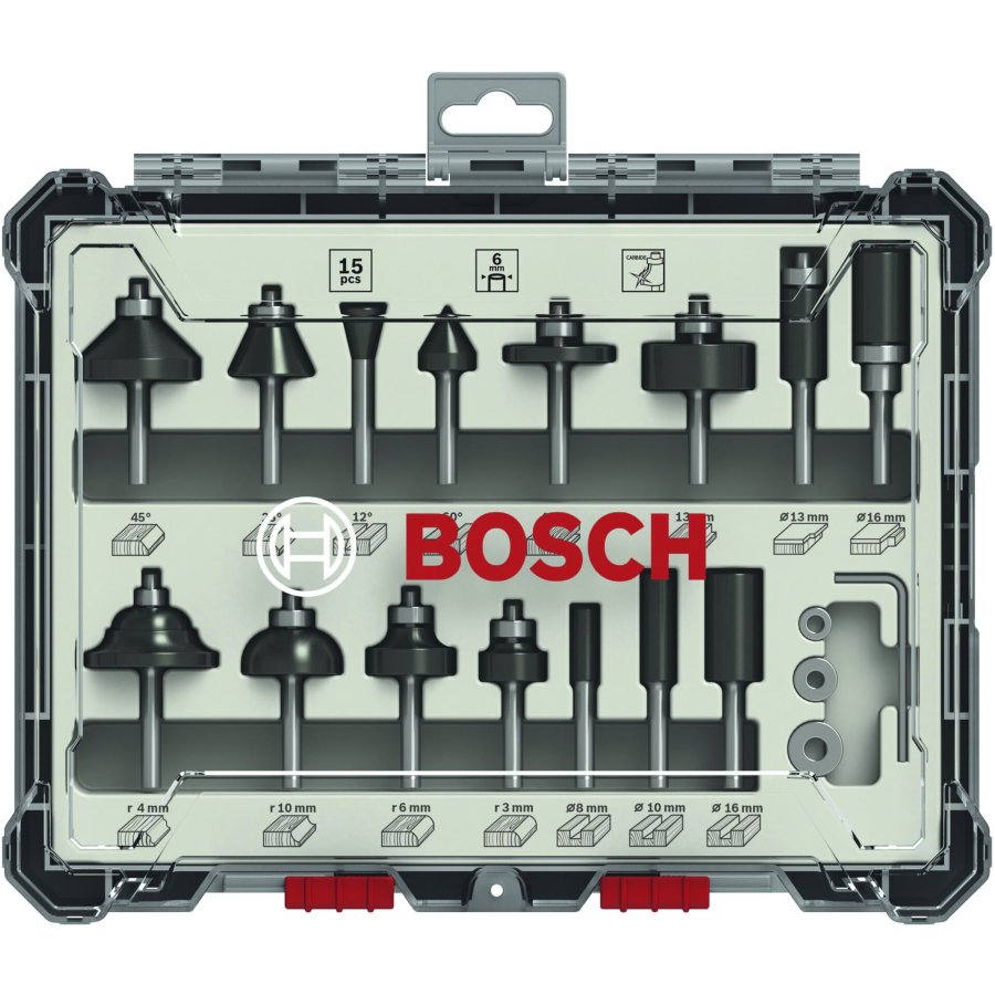 Bosch 15 pcs Wood Bit Set for 6mm Shank Router #1