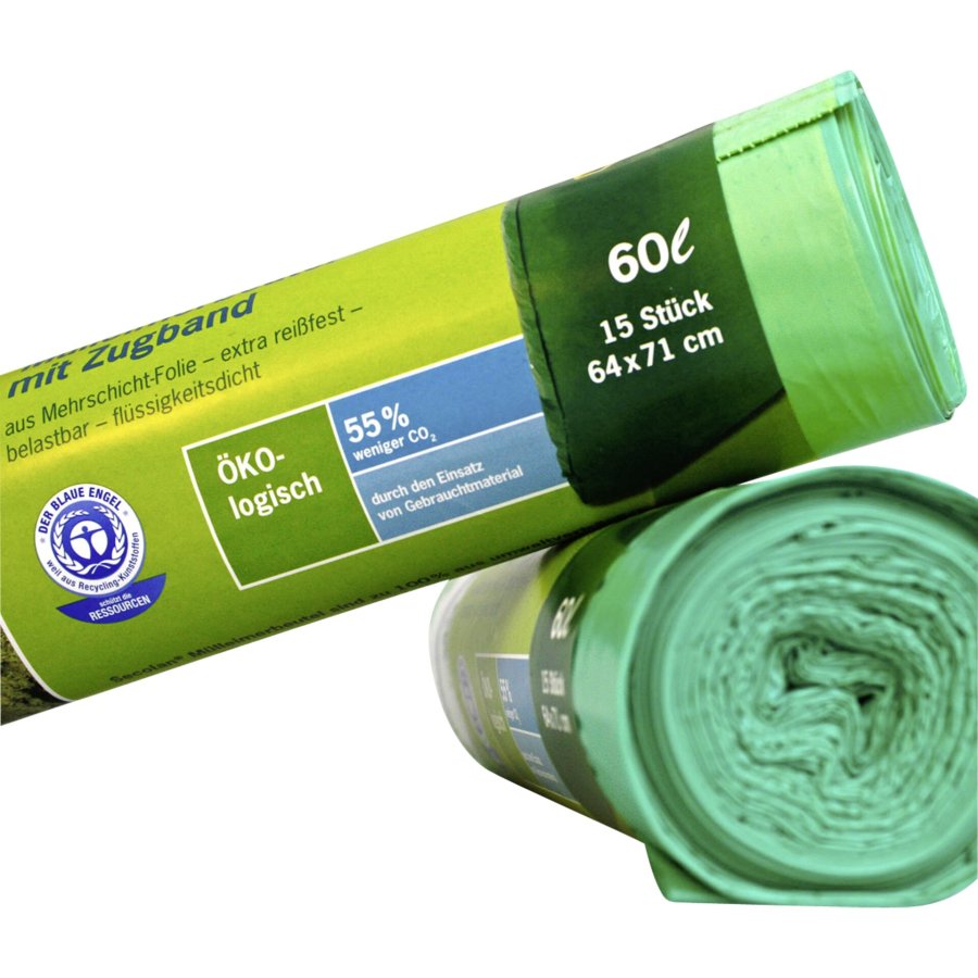 1x15 Secolan Garbage Bags with drawstring 60 l green #1