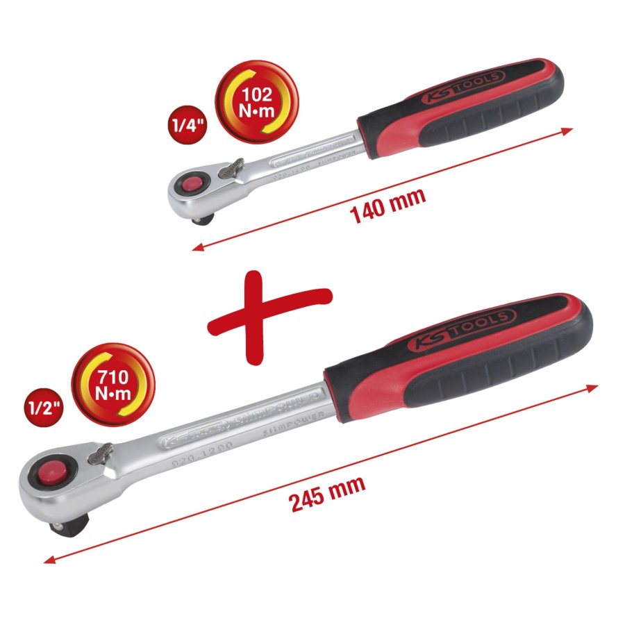KS Tools SlimPOWER Reversible Ratchetn Set, 2-pcs 1/4 + 1/2 #6