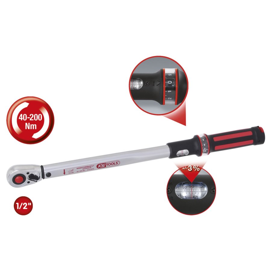 KS Tools 1/2  ERGOTORQUE 40-200 Precision Torque Wrench red #5