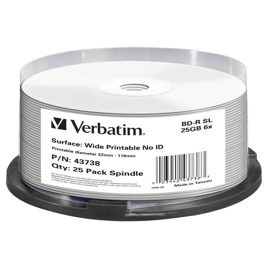 1x25 Verbatim BD-R Blu-Ray 25GB 6x Speed wide printable NO-ID #1