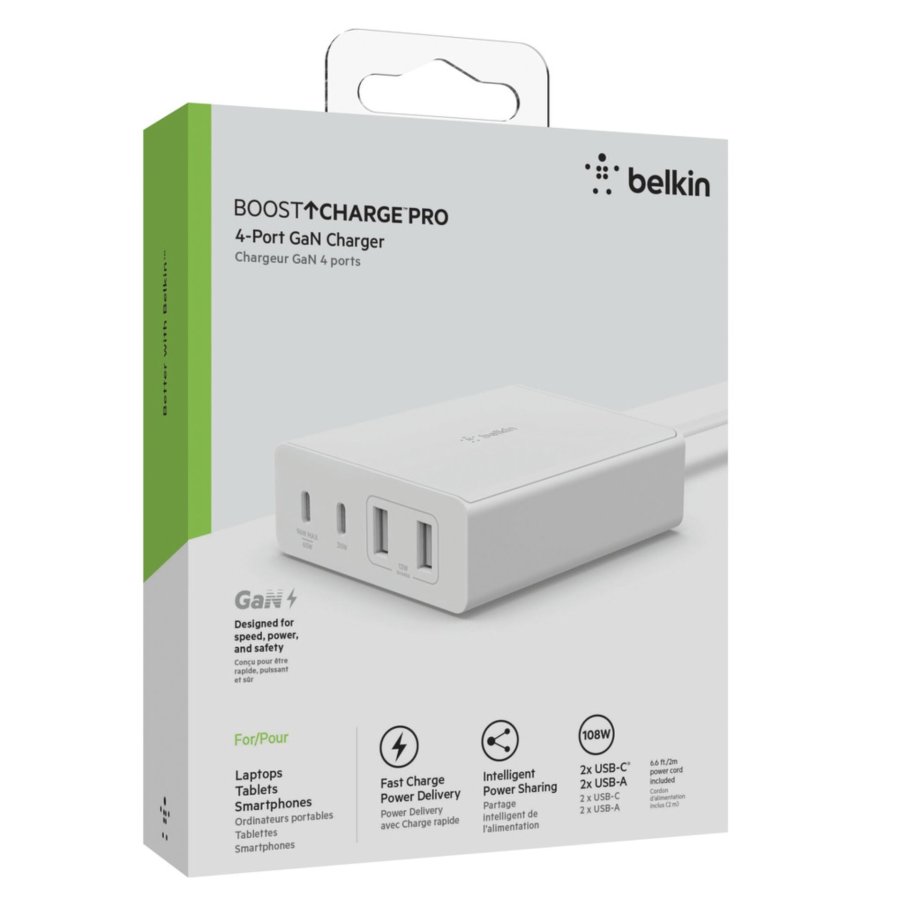 Belkin BOOST Charge  108W 4-Port Charg.2xUSB/C 2xUSB-A WCH010vfWH #1