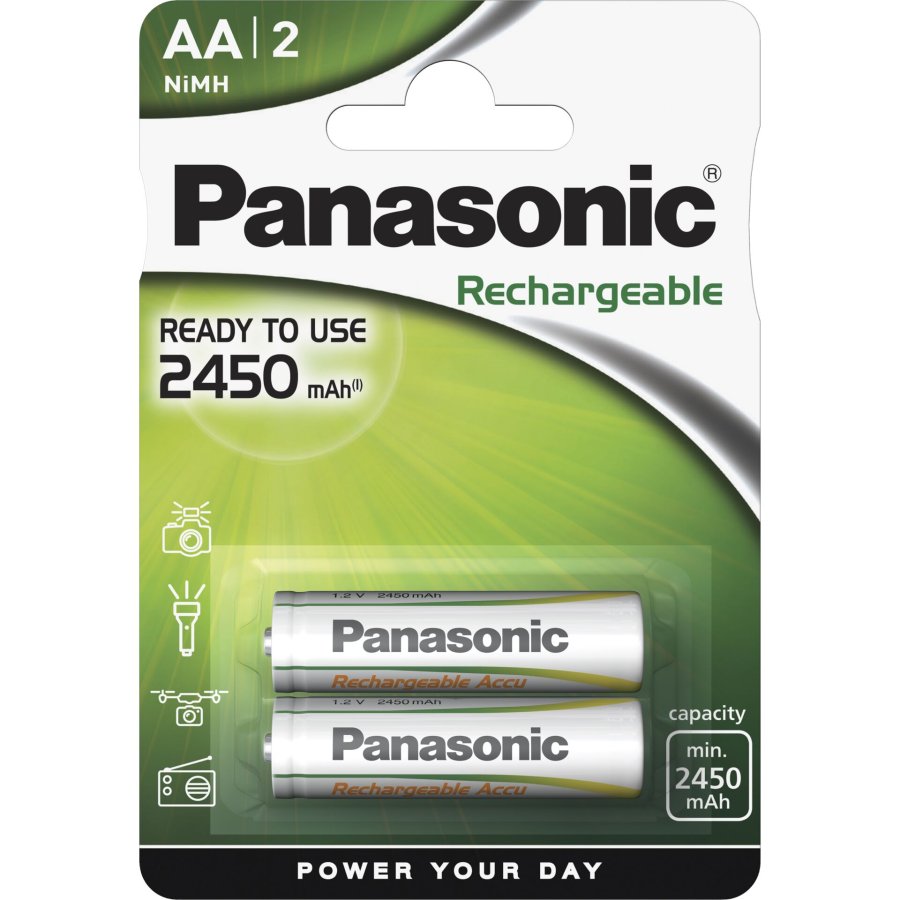 1x2 Panasonic Akku NiMH Mignon AA 2450 mAh Rechargeable Evolta #1