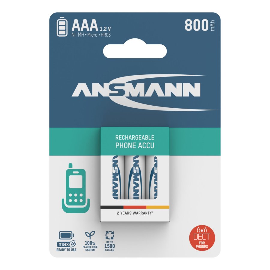 1x3 Ansmann maxE NiMH rech.bat. Micro AAA 800 mAh DECT PHONE #1