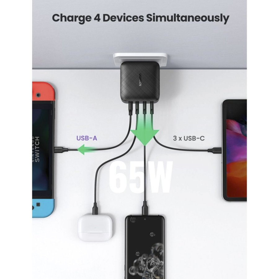 UGREEN USB-A+3xUSB-C 65W  GaN Tech Fast Wall Charger EU Black #2