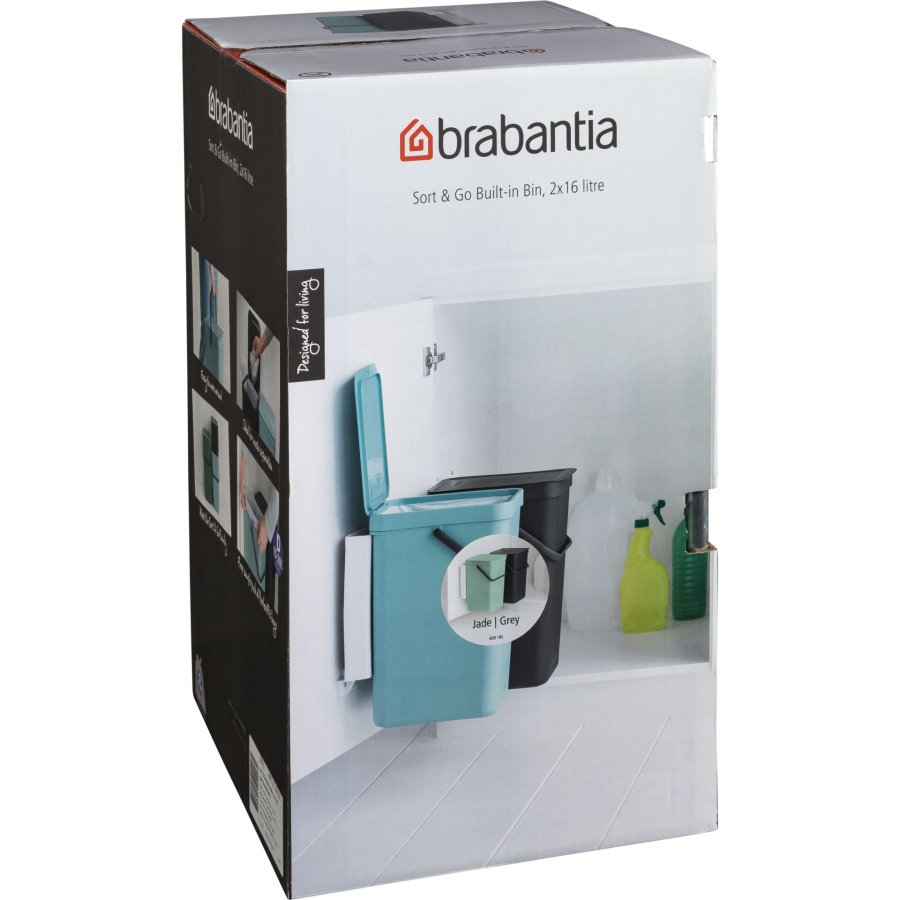 Brabantia Sort & Go Waste Bin 2 x 16 L Dark Grey & Jade Green #6
