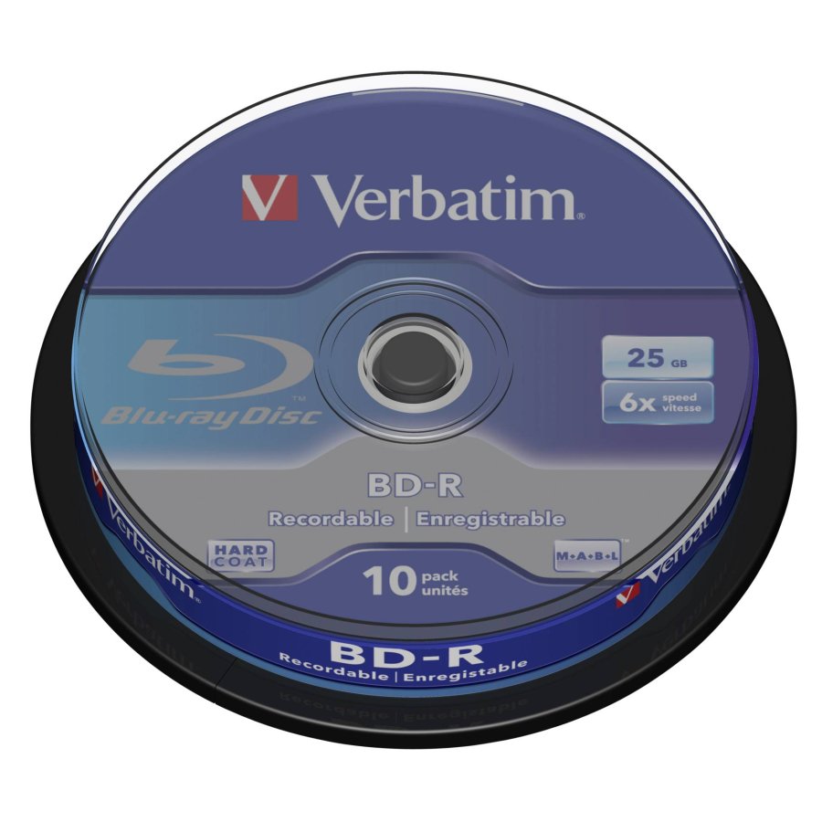 1x10 Verbatim BD-R Blu-Ray 25GB 6x Speed, white blue Cakebox #1