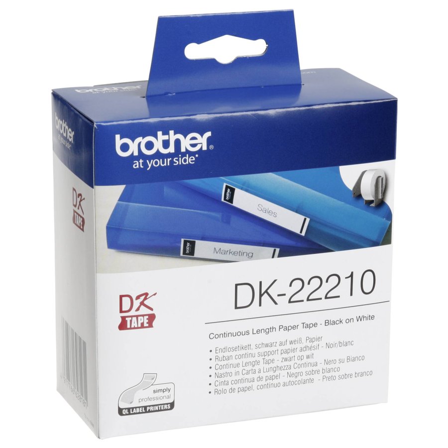 Papir I baner til printere Brother DK22210 29 x 30,48 mm Hvid Sort 80 g/m (1 enheder) #1