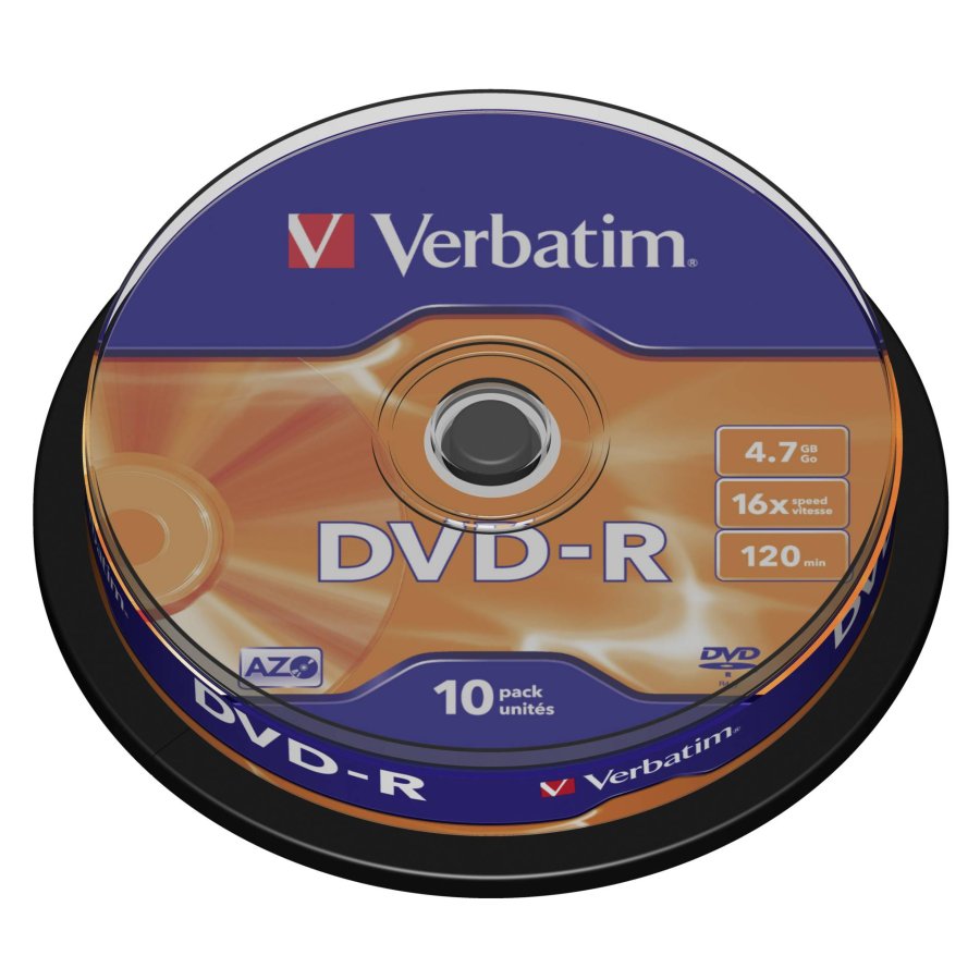 1x10 Verbatim DVD-R 4,7GB 16x Speed, matt silver Cakebox #1