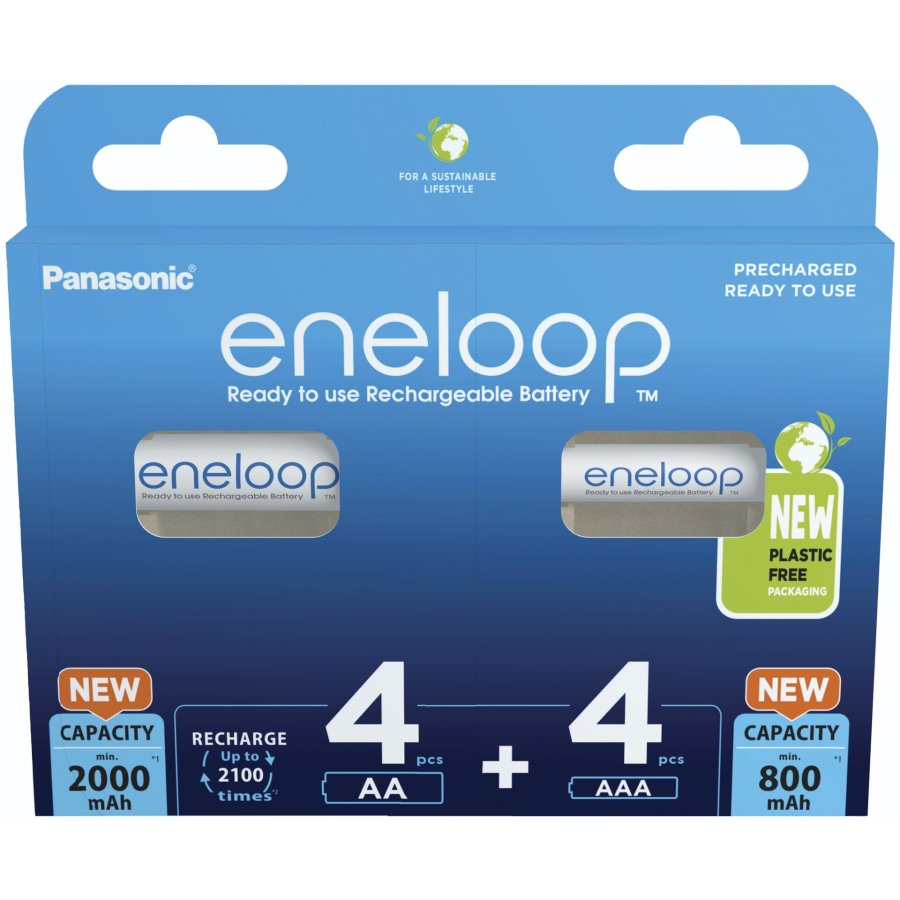 Genopladelige batterier PANASONIC ENELOOP 4x AA 2000 mAh + 4x AAA 800 mAh 8 szt (BK-3MCDE+4MCDE/8CP) #1