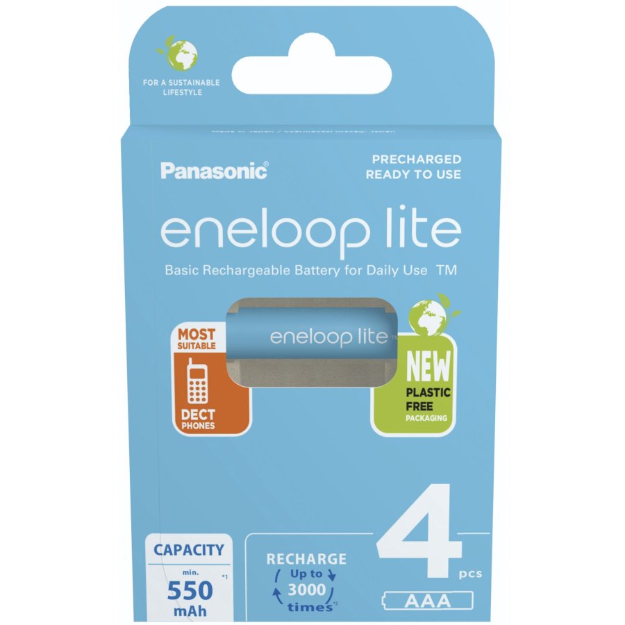 Genopladelige batterier PANASONIC ENELOOP LITE AAA 550 mAh 4 szt (BK-4LCCE/4CP) #1