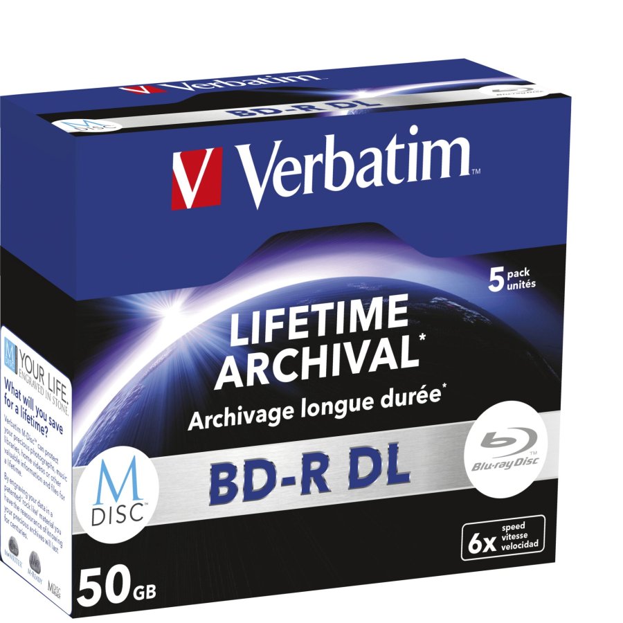 1x5 Verbatim M-Disc BD-R Blu-Ray 50GB 6x Speed, Jewel Case #1