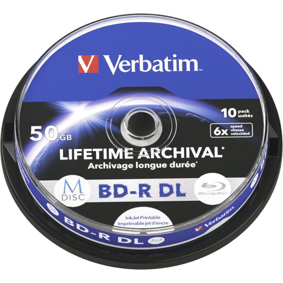1x10 Verbatim M-Disc BD-R BluRay 50GB 6x Speed Cakebox printable #1