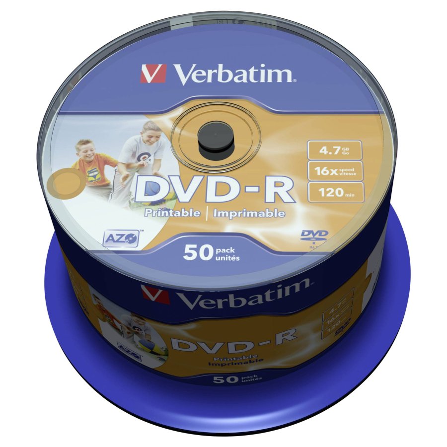 1x50 Verbatim DVD-R 4,7GB 16x Speed, photo printable #1
