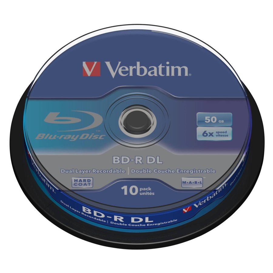 1x10 Verbatim BD-R Blu-Ray 50GB 6x Speed, white blue Cakebox #1
