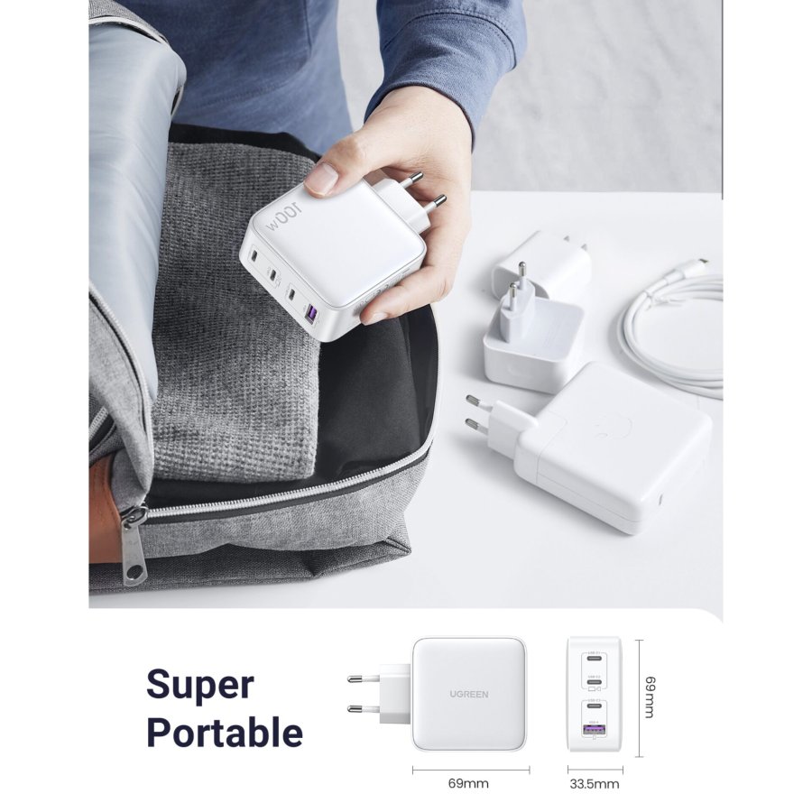 UGREEN USB-A+3xUSB-C 100W GaN Tech Fast Wall Charger EU White #8