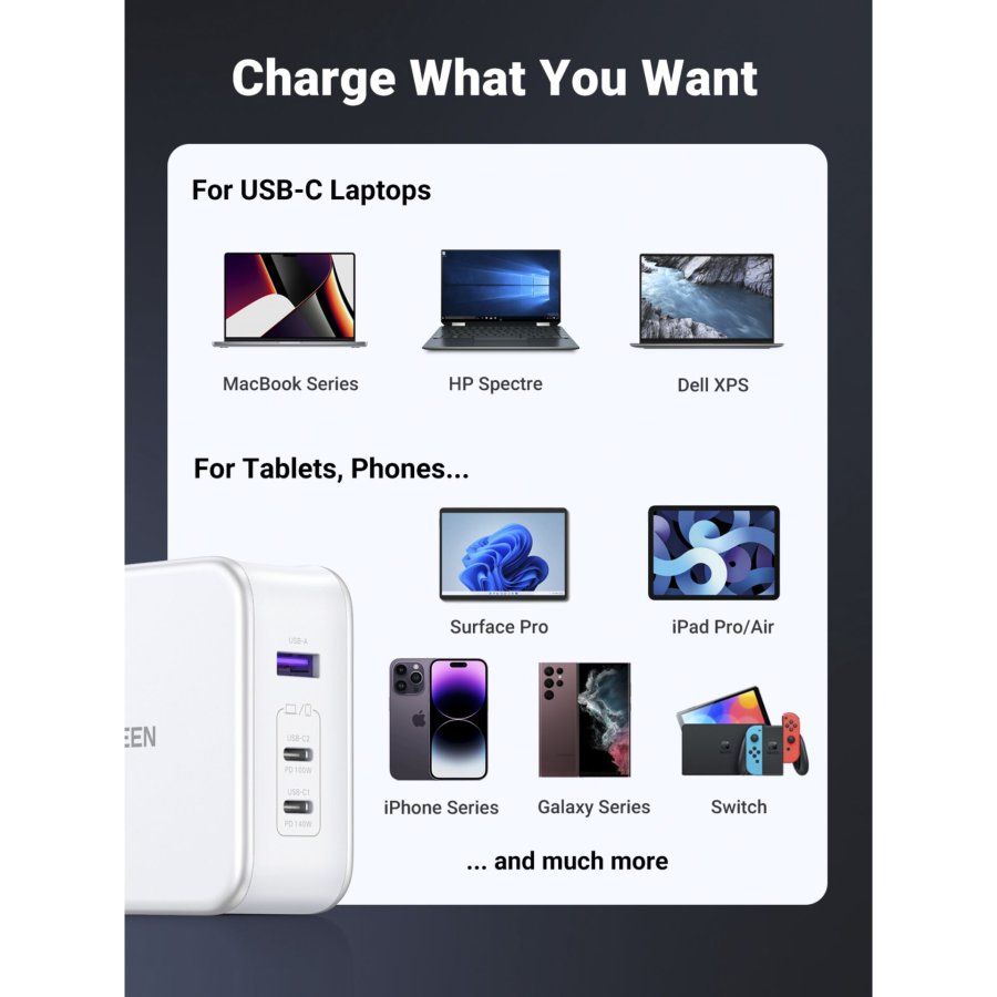 UGREEN Nexode USB-A+2*USB-C 140W GaN Fast Charger+USB-C Cable wht #9