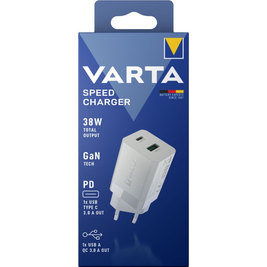 Varta Speed Charger 38W GaN PD USB-C 20W + USB-A 18W, white #3