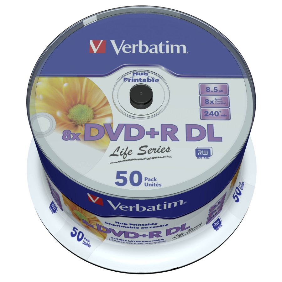 1x50 Verbatim DVD+R DL wide pr. 8x Speed, 8,5GB Life Series #1