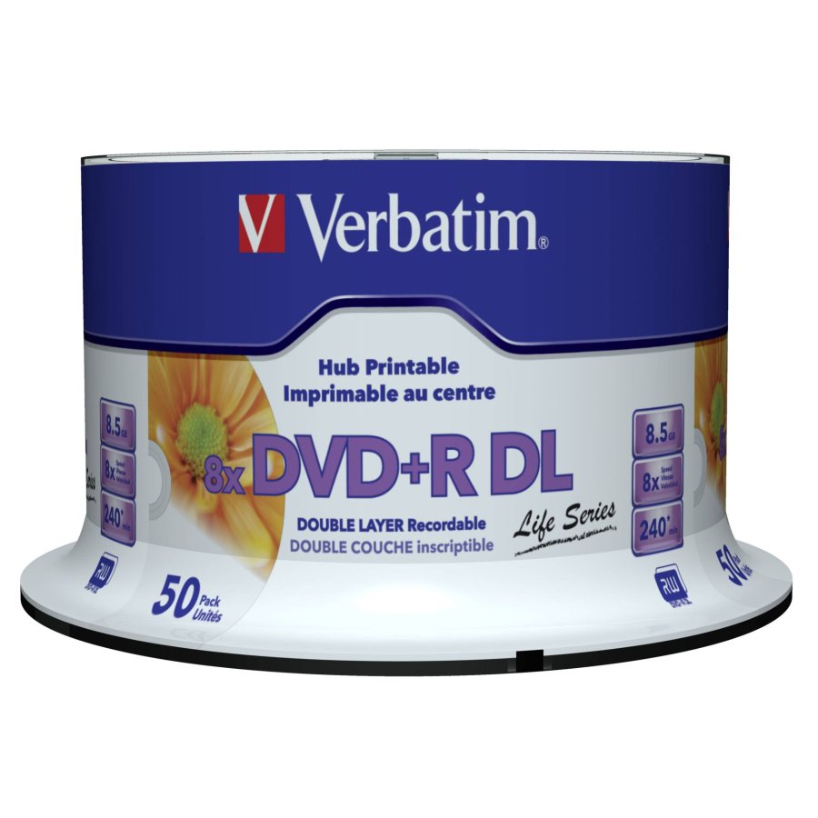 1x50 Verbatim DVD+R DL wide pr. 8x Speed, 8,5GB Life Series #2