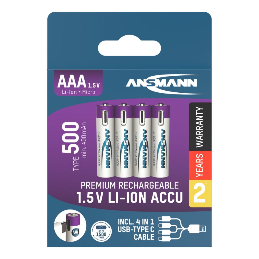 1x4 Ansmann Lithium Akku Micro AAA 400mAh + Cable     1311-0028 #1