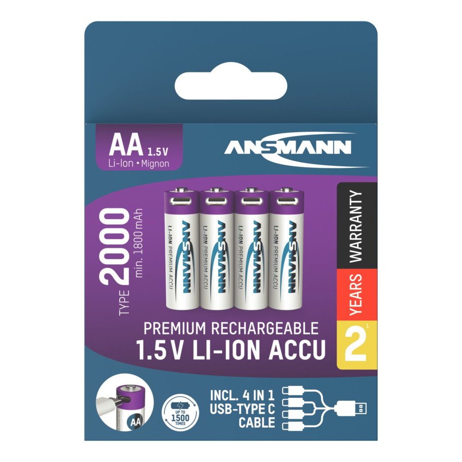 1x4 Ansmann Lithium Akku Mignon AA 1800mAh + Cable     1312-0036 #1