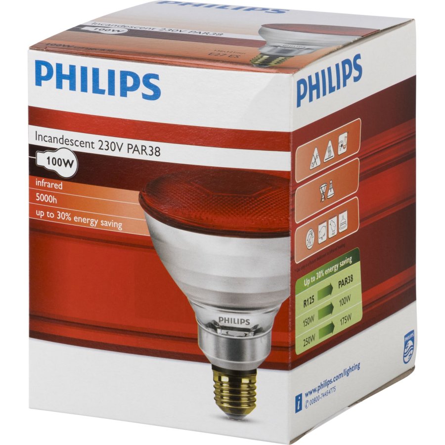 Philips infrared lamp PAR38 IR 100W E27 230V Red #1