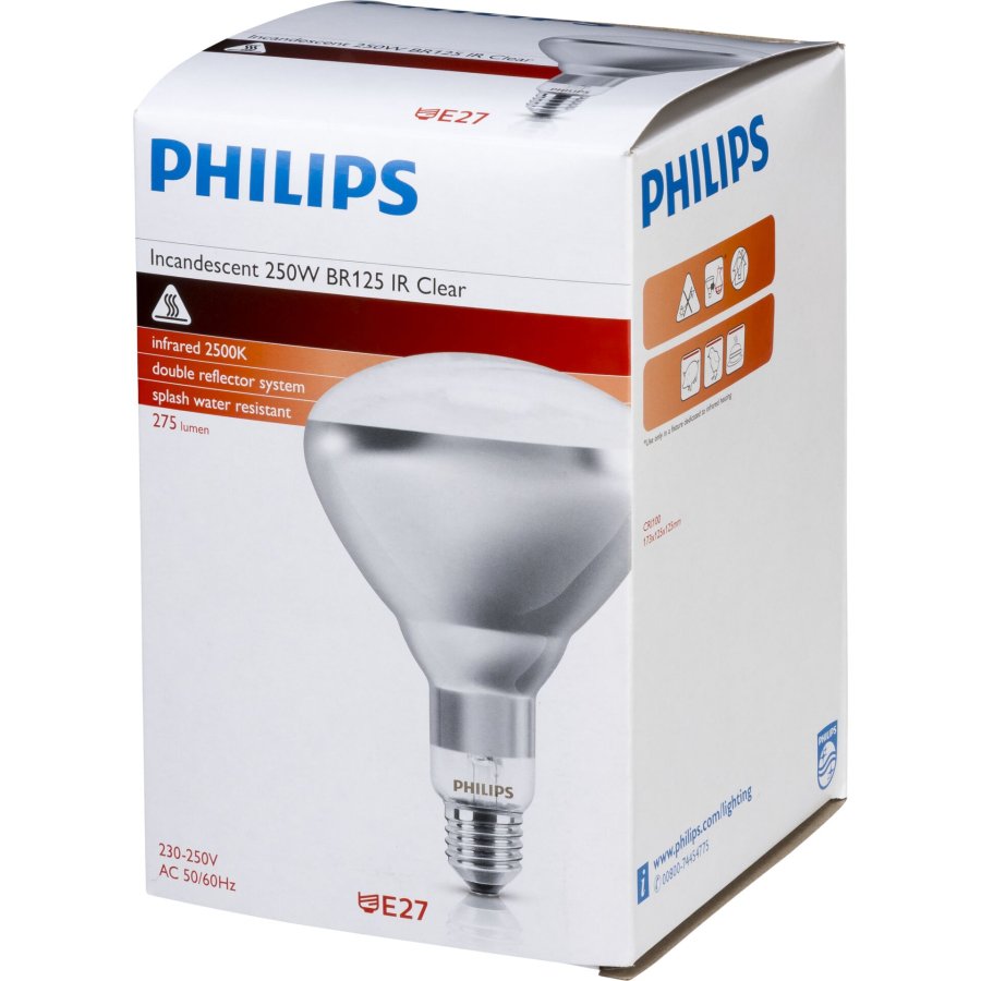 Philips infrared lamp BR125 IR 250W E27 230-250V CL #1