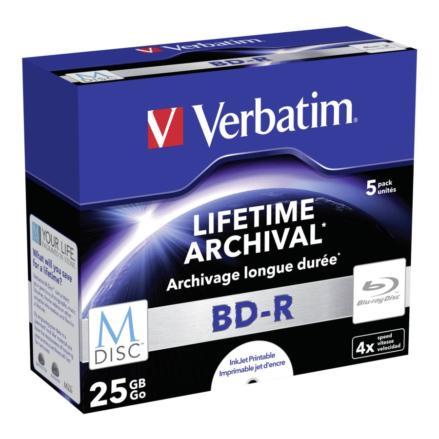 1x5 Verbatim M-Disc BD-R Blu-Ray 25GB 4x Speed, Jewel Case print. #1